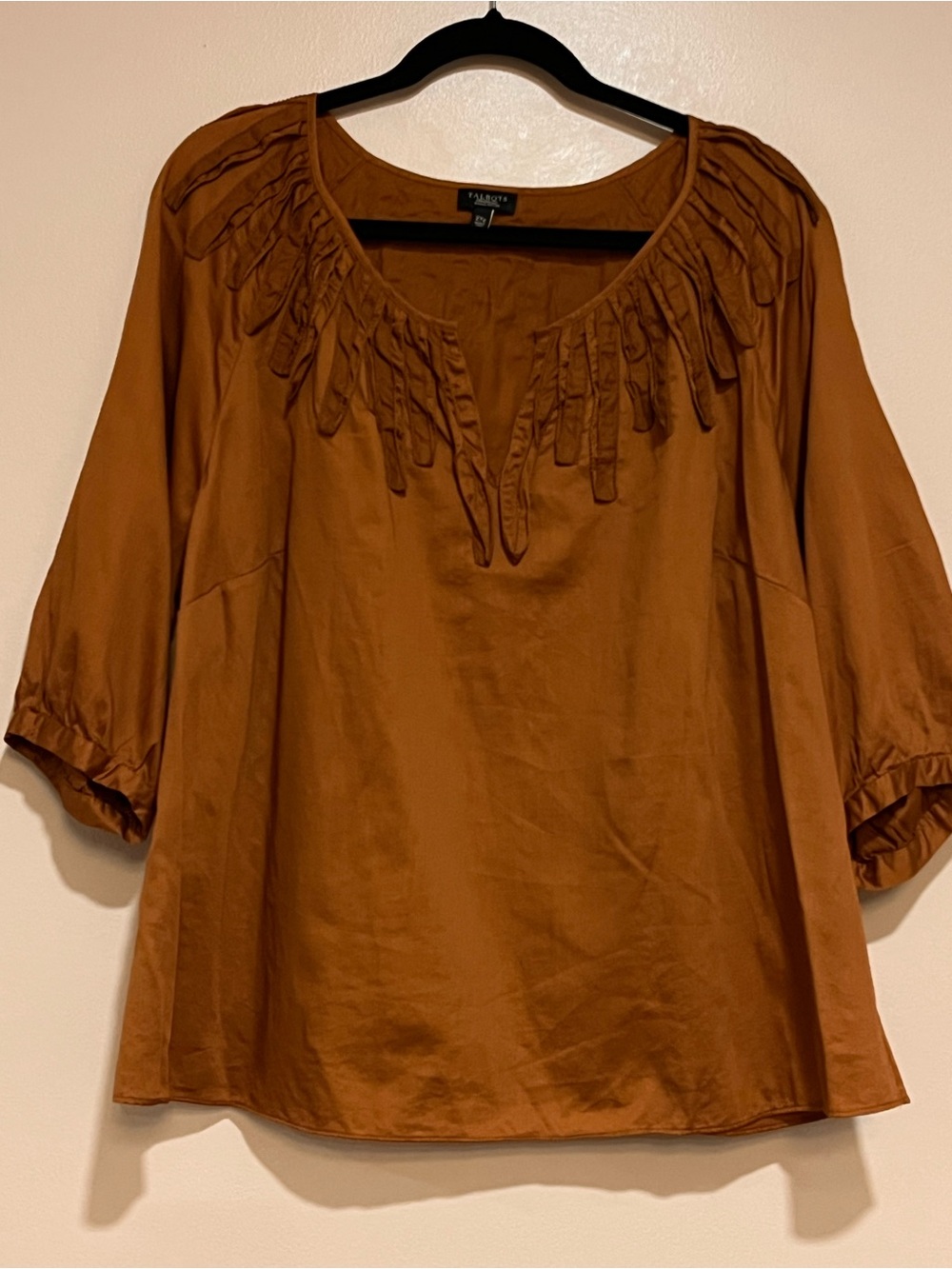 Talbots | Cotton a-line ruffled blouse Brown women’s size 2X lightweight flowy - Picture 6 of 6